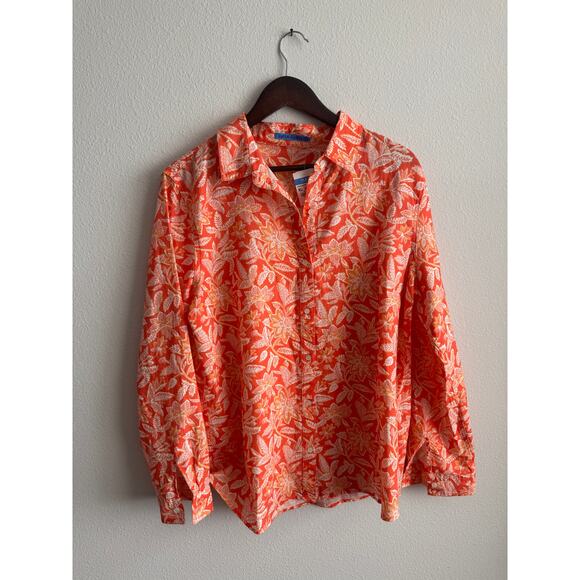 J. McLaughlin Tops - J McLaughlin orange and white print button up